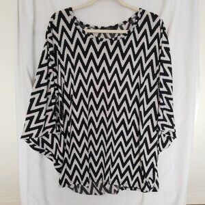 Johnny Black and White Zig Zag Pattern Wing Sleeve Formal Top Blouse Size XXXL